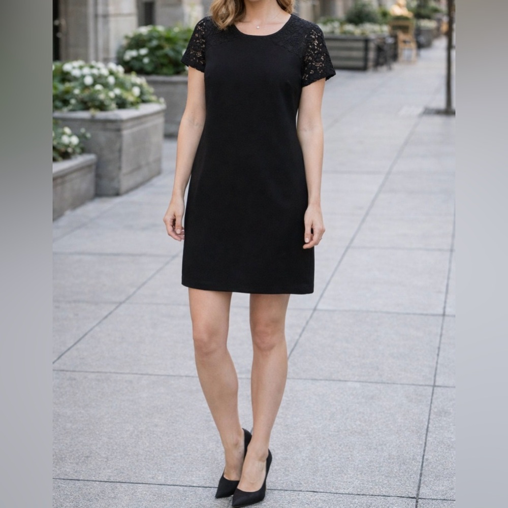 Karl Lagerfeld Black Mini Dress with Lace Sleeves size 4